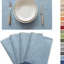 Demetex Blue Placemats Set of 4 Heat Resistant Place Mats Linen Cloth Placemat Dining Table Mats for Kitchen Plate Tables, Blue