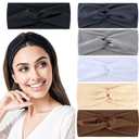 Hjiaruiky 6Packs Thick Wide Headbands for Women Knotted Headband Cloth Fabric Cute Stretchy Soft Running Twist Headbands Womens Fashion Head Bands for Women's Hair Accessories Black White