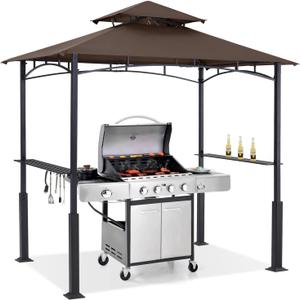 ABCCANOPY 8x5 Grill Gazebo - Outdoor BBQ Canopy Shelter with Led Light for Patio Backyard Grilling (Brown)