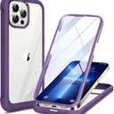 Miracase Glass Case for iPhone 13 Pro Max 6.7 inch, Upgrade Full-Body Clear Bumper Case with Built-in 9H Tempered Glass Screen Protector for iPhone 13 Pro Max, Purple