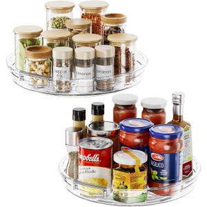 LAMU 2 Pack Lazy Susan Organizer 9.25 inch Lazy Susan Turntable for Cabinet, Rotating Spice Organization for Cabinet, Kitchen, Table Top, Countertop, Pantry Fridge Organizers and Storage, Clear