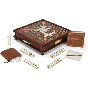 WS Game Company Scrabble Luxury Edition with Rotating Wooden Game Board