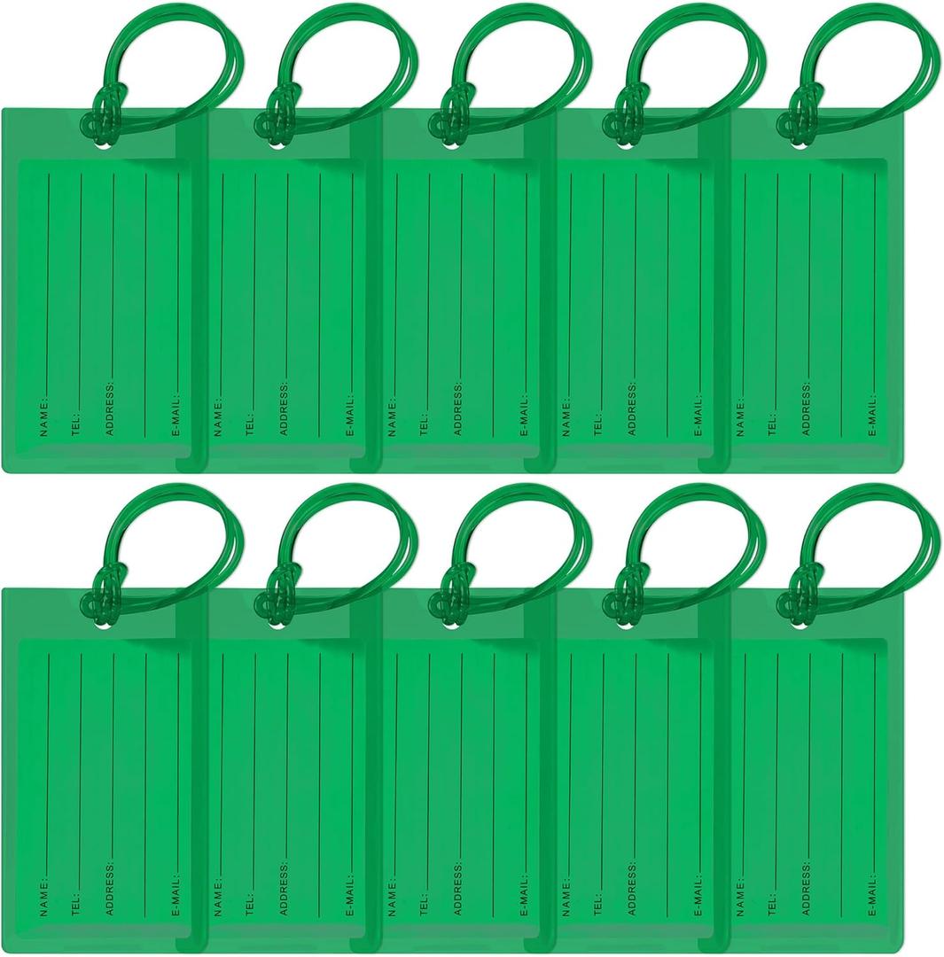 10 Pack Luggage Tags for Suitcases, Airplane Travel Essentials for Flying, International Travel Must Haves, and Luggage Accessories by Sodsay (Deep Green)