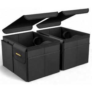 MIKKUPPA Car Trunk Organizer - 35L Collapsible Trunk Organizer with Lid, Sturdy Car Storage for SUV Auto Truck Van (Black, 2Pack)
