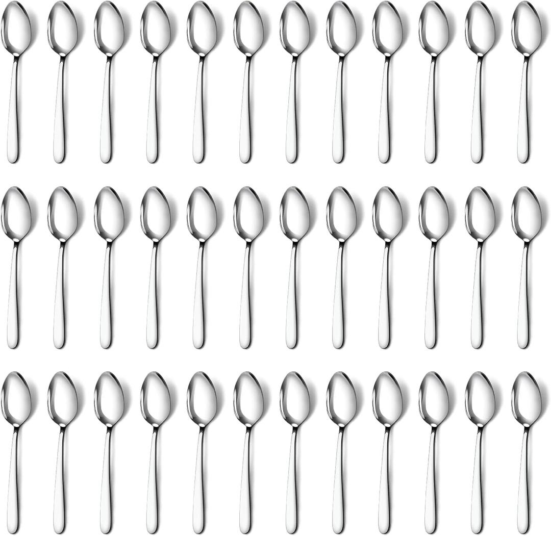 Pleafind 36 Pieces Teaspoons Set (6.2 inch), Spoon Silverware, Stainless Steel Tea Spoons, Mirror Polished Small Teaspoon, Dessert Spoons for Home, Kitchen, Restaurant, Dishwasher Safe