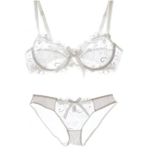 Nanier Women's Thin Transparent Lace Bra Set (34B, White)