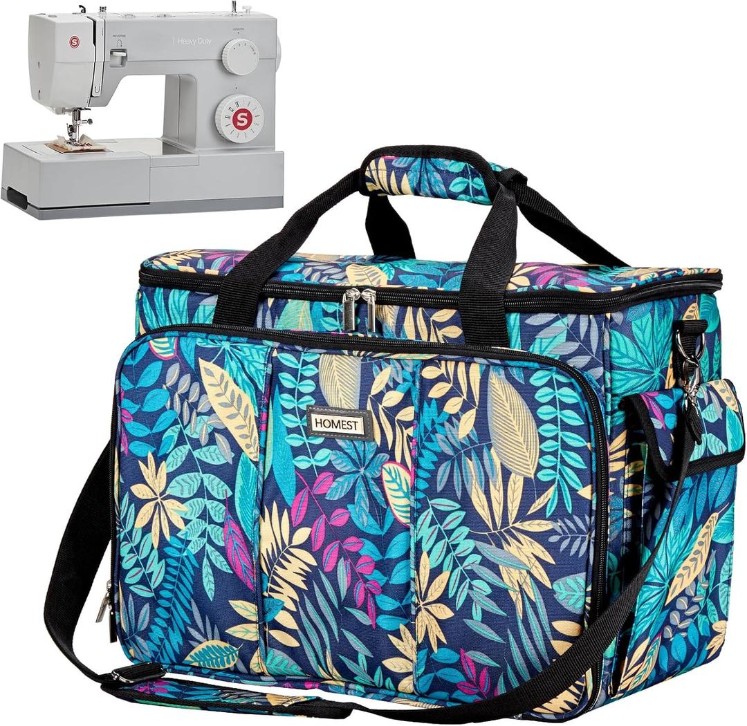 HOMEST Sewing Machine Carrying Case with Multiple Storage Pockets, Universal Tote Bag with Shoulder Strap Compatible with Most Standard Singer, Brother, Janome, Floral (Patent Design) (Style 1)