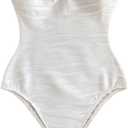 WDIRARA Women's Textured Strapless Bodysuit Tummy Control Sleeveless Tube Tops Leotard