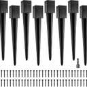 4x4 Fence Post Anchor Ground Spike 36 Length Metal Black Powder Coated  Mailbox Post Anchors  Fit 3.5x3.5 Lumber (8, Black)