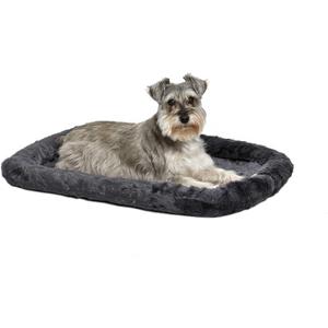 MidWest Homes for Pets Dog Bed  Gray Faux Fur Bolster, Ultra-Soft and Machine Washable, Fits 30-Inch Crates and Carriers, for Medium-Sized Breeds