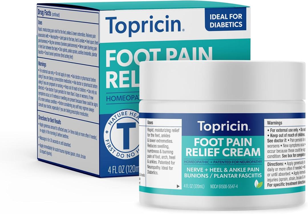 Topricin Foot Pain Relief Cream - Natural and Odor-Free Moisturizing Cream, 4 ounce - Jar (4 Fl Oz (Pack of 1))