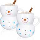 Whaline 2Pcs Christmas Mugs 3D Snowman Ceramic Cups Winter Holiday Novelty Coffee Mugs Xmas Funny Gift for Family Members Friends Dinner Table Decoration