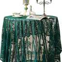 Green Lace Tablecloth Embroidered Elegant Floral Patterns Table Cloth Round Overlay Table Cover for Wedding Party Holiday Long Dinner Home Decor(Round-60, Green)
