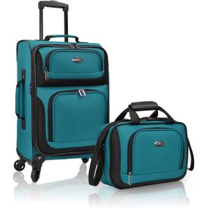 U.S. Traveler Rio Lightweight Softside Rolling Carry-on Suitcase, 4-Wheel Set, Teal