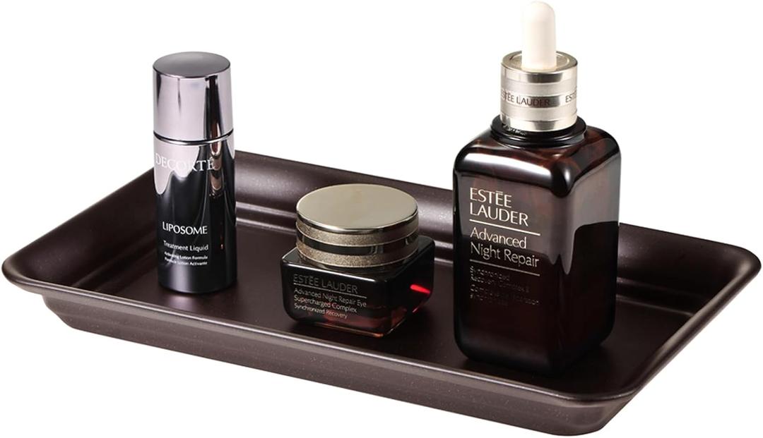 Vintage Farmhouse Decor Metal Vanity Tray(1 Pack),Countertop Guest Hand Towel Storage Organizer Tray Dispenser, Sturdy Holder for Perfume, Cosmetics, Jewelry, Makeup Bathroom Organizer (Bronze) (1 Pack (9.9" x 5.9" x 1.1"))