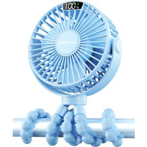 SWEETFULL Portable Stroller Fan with Display 4000mAh Battery Powered Mini Clip On Fan, 4-Speed Rechargeable Small Personal Cooling for Baby Car Seat Crib Travel - Blue SWEETFULL Portable Stroller Fan with Display 4000mAh Battery Powered Mini Clip On Fan, 4-Speed Rechargeable Small Personal Cooling for Baby Car Seat Crib Travel - Blue