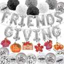 Friendsgiving Decorations, Friendsgiving Balloons Set, Thanksgiving Thankful for You Balloons for Thanksgiving Fireplace Wall Party Supplies (Silver)