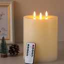 Retisee 2 Pack Extra Large Flameless Candles Battery Operated Real Wax 3 Wicks LED Pillar Candles with Remote Control and Timer for Wedding Christmas Home Party Decoration(Ivory,6 x 8 Inch)