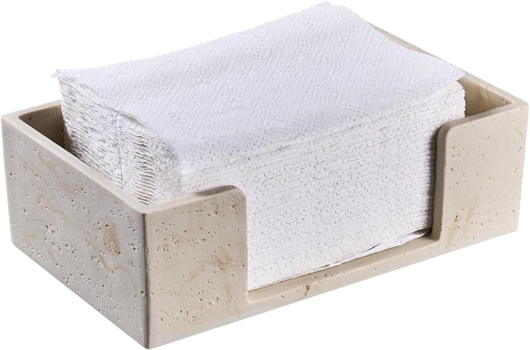 Natural Travertine Textures Bathroom Napkin Holder, Countertop Paper Towel Dispenser for Multifold, C Fold, Trifold, Z Fold - Disposable Hand Towels Organizer, Guest Hand Towels Holder, 10" L x 6" W