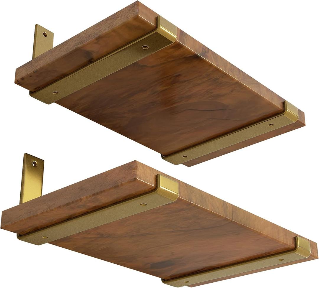 LEOPO 12 inch Shelf Bracket for DIY Floating Shelf, 1/5 inch Thick Heavy Duty Bracket, 4 Pack, Golden