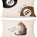 Leopard Cheetah Throw Pillow Covers 12x20 Set of 2,Preppy Lucky 8 Ball Cheetah Lumbar Throw Pillow Covers,Trendy Preppy Leopard Throw Pillow Covers for Girls Room College Dorm Home Room Decor