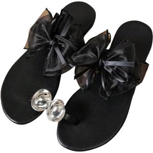 WDIRARA Women's Bow Toe Ring Flat Sandals Open Toe Thong Slide Sandals Casual Summer Beach Flip Flops