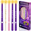 Advent Candles Set of 5, Christmas Taper Candle with Letters & Pattern, 10 Inch Dripless Seasonal Candle, Advent Wreath Nativity Candle for Holidays, Church, Devotional, Celebration, Party