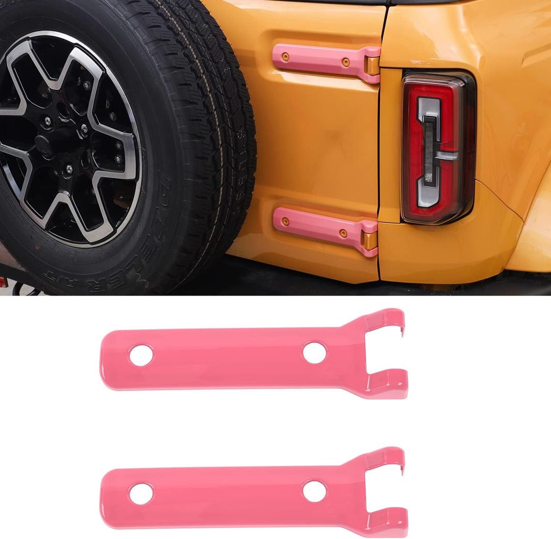 Rear Back Door Tailgate Hinge Trim Cover Exterior Decorative Spare Tire Bracket Accessories for Ford Bronco 2021 2022 Accessories 2 PCS Pink (NOT for Ford Bronco Sport) (Pink)