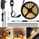 Sensky 19.7ft/6m Motion Activated LED Strip Light Kit Flexible LED Strip Motion Sensor for Bedroom, Gun Safe, Under Cabinet, Under Bed, Pantry, Kitchen, Stairway, Closet(Warm White 3000-3500K) (1 KIT upgrade with dimmer)