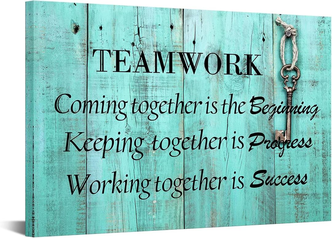 KREATIVE ARTS Large Teamwork Definition Office Quotes Sayings Words Art Wall Decals Canvas Quotes for Dorm Motivational Wall Art Success Quote Teal Pictures Ready to Hang 24x36in
