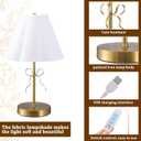 Gold Bow Table Lamp for Girls Room 16 Inch Large Coquette Bow Table Lamp with Scalloped Fabric Shade Modern Decorative Desk Light for Nightstand Living Room Nursery Bedroom