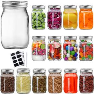 Accguan 16oz Glass Mason Jars with Regular Airtight Lids Ideal for Jam,Honey,Shower/Wedding Favors, Clear,Canning Jars 15 pack