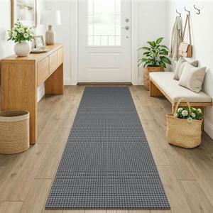 KOZYFLY Woven 2x7 Washable Kitchen Runner Rug, Non Slip Runners for Hallway, Cotton Entryway Runner, Braided Floor Carpet for Entry, Kitchen, Bedside, Hall, Grey/Dark Grey