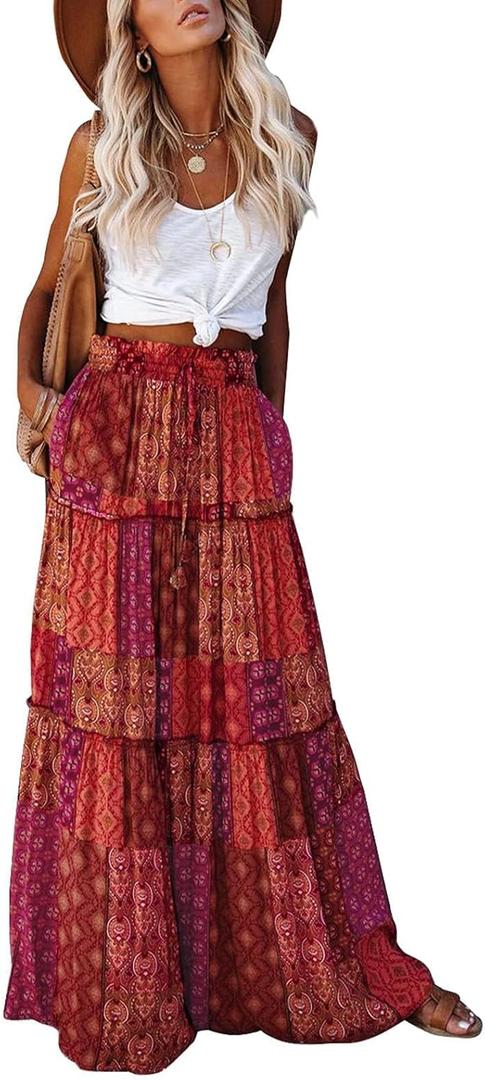 EARKOHA Womens Casual High Waist Tie Paisley Print Long Maxi Skirt with Pockets (Large, Red-1) EARKOHA Womens Casual High Waist Tie Paisley Print Long Maxi Skirt with Pockets (Large, Red-1)