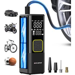 Tire Inflator Portable Air Compressor, 150 PSI Cordless Air Pump for Car Tires with Digital Pressure Gauge, 3X Faster Tire Pump for Cars, Motorcycle, Bicycle, Balls with LED Light, Auto Shut-Off (Black)