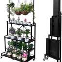 lumizone Foldable 4-Tier Plant Stand Indoor Outdoor Hanging Plant Shelf No Assembly Required Pot Placement Area With Wheels Sturdy Fall Prevention Storage Shelf Flower Pot Stand(4 Tier-Black)