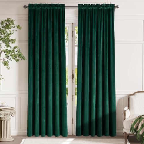 jinchan Velvet Blackout Curtain for Living Room Thermal Insulated Bedroom Curtains 90 Inch Long Soft Luxury Vintage Privacy Curtain Emerald Green Room Darkening Drape Home Decor, Rod Pocket 1 Panel, Size: 52"W x 90"L