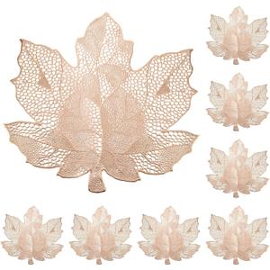 Fall Leaf Placemats Set of 8,Thanksgiving Placemats Harvest Maple Placemats 16X17inch for Party, Holiday and Wedding Table DecorChampagne Gold