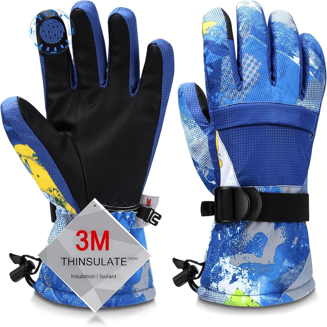 Ski Gloves, Warmest Waterproof and Breathable Snow Gloves for Cold Weather, Fits Both Men & Women,for Parent Child Kids Outdoor (Blue)