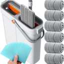 15.7" Flat Mop and Bucket Set with Wringer System | Wet Dry Floor Mop, 6 Reusable Microfiber Pads for Home, Tiny Home, Safe for Hardwood, Tile, Wall & Window Cleaning
