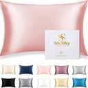 SilkSilky 100% Mulberry Silk Pillowcase - Pure 22 Momme High-Grade 6A Fibers for Hair & Skin, Hidden Zipper, Natural, Organic, Breathable & Cooling Pillow Case (Standard 20''x26'', Pink)