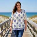 ForHailey Women's Plus Size Short Sleeve Summer Tops Casual Button Down V Neck Blouses Floral Clothing Trendy (White, M)