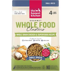 The Honest Kitchen Whole Grain Chicken & Superfoods Whole Food Clusters, Vet Crafted Human Grade Dry Dog Food for Small Breeds, Skin, Coat, Digestion & Healthy Weight, 4 lb Bag (EXP 07/01/28)