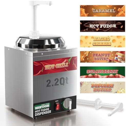 WantJoin Nacho Cheese Dispenser with Pump,2.2Qt Nacho Cheese Warmer,Stainless Steel Hot Fudge Warmer W/5-Level Temperature Adjustment,Commercial Hot Fudge Dispenser for Hot Fudge Cheese Caramel