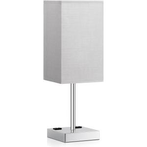 Touch Bedside Table Lamp For Nightstand - 3-Way Dimmable Night Lamp with USB A + Type C Charging Ports and two AC Outlets, Small Desk Light with E26 LED Bulb for Bedroom Living Room, GREY PLUS (17.4in)