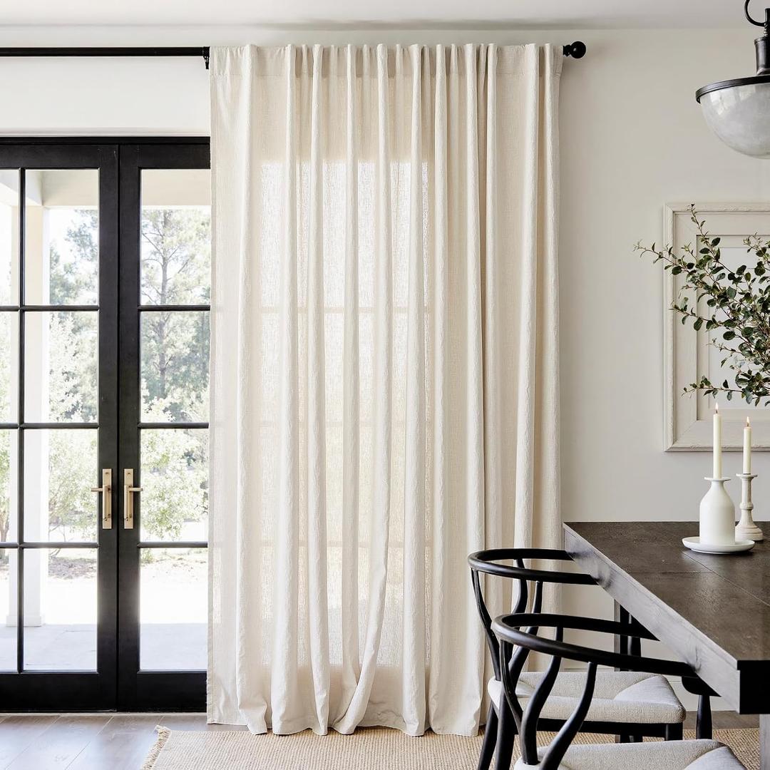 jinchan Extra Wide Sliding Door Curtain 90 Inch Length Natural Linen Curtains Semi Sheer Drapes for Patio Door Living Room Bedroom Home Office Light Filtering Beige Drapes 100 Inches Wide 1 Panel