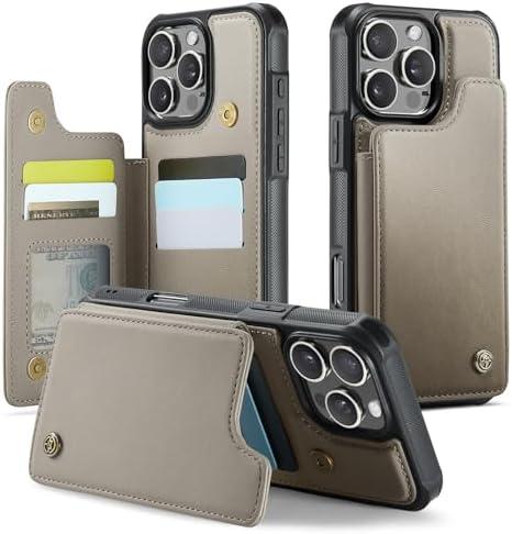 JEEHOOD Compatible with iPhone 16 Pro Max 6.9" Wallet Case with Card Holder RFID Blocking for Women Men, Double Magnetic Clasp Kickstand Shockproof Phone Case Fit for iPhone 16 Pro Max, Gray