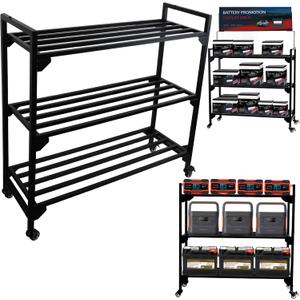 Battery Rack, Car Battery Rack, Battery Display Rack, Rolling Battery Shelf, Heavy Duty Battery Stand with Wheels