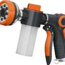 Garden Hose Nozzle,8 Patterns Hose Sprayer High Pressure,Heavy Duty Dog Wash,Metal Water Hose Nozzle with Soap Dispenser,Car Wash Foam Gun (Orange)