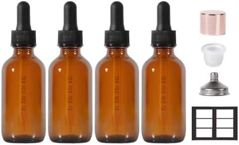 Dropper Bottle,2 oz 4 Pack Glass Droppers Bottle for Oils Eye Dropper Small Travel Oil Amber Dropper with 1 Funnel & 6 Labels - Essential Oils Bottles Tincture Bottles With Dropper Leakproof